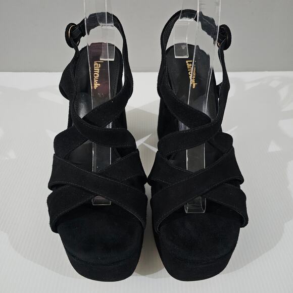 NEW Larroude Bee Platform Sandal Block Heel Black Suede Size 9 - Picture 6 of 12